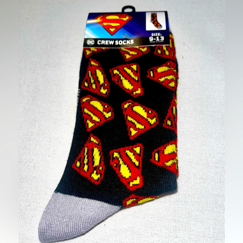 *new* DC Superman Logo Crew Socks - Black, Red, and Yellow